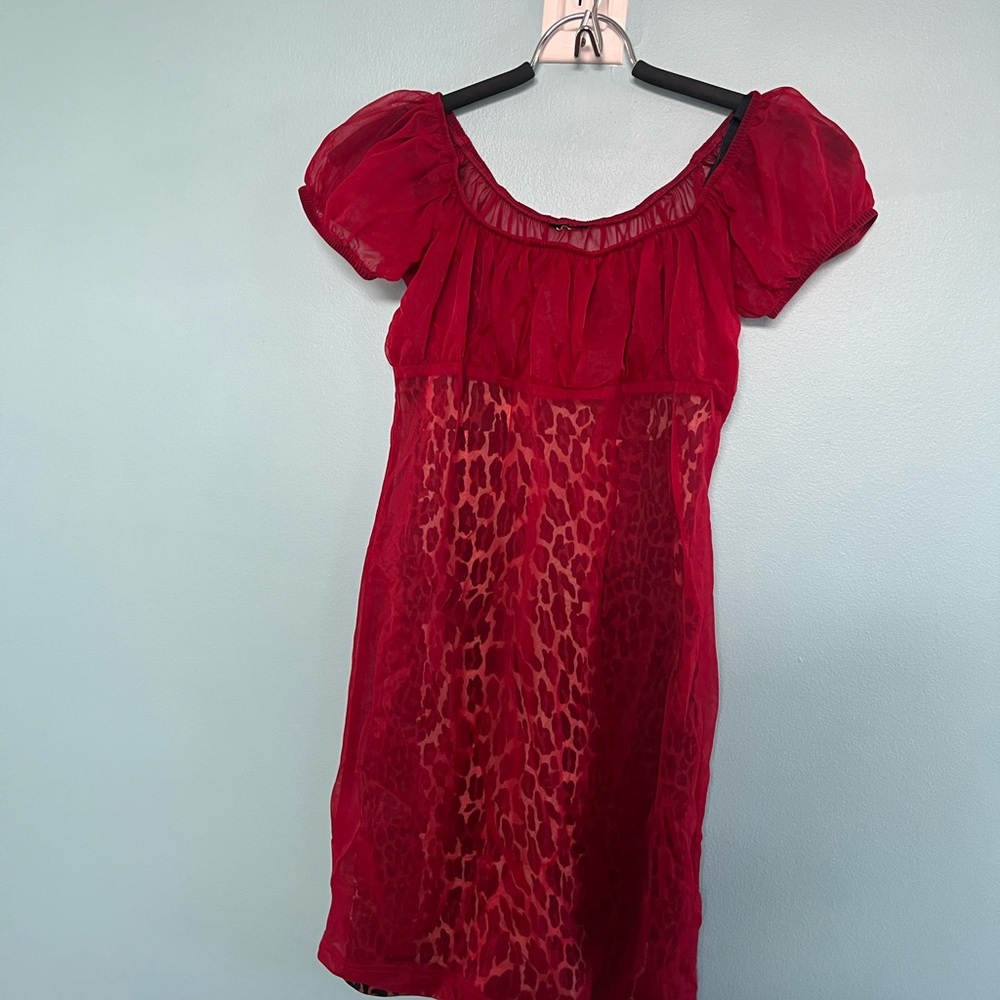 Vintage 90’s Relish brand, Red dress with cheetah  print slip